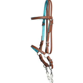 Western Style Bitless Bridle Made From Beta Biothane with Metallic Leather Padding - Two Horse Tack