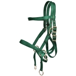 ****CLEARANCE ITEM*** $15 Hunter Green Nylon 2 in 1 Bitless Bridle Headstall - Cob Size with Horse Size Browband