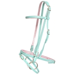****PHOTO SAMPLE*** $30 Dusty Turquoise Icelandic Bridle with Pale Pink Metallic Leather Padding and Flash Noseband - Horse Size