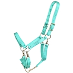 ****PHOTO SAMPLE*** $20 Turquoise Nylon 5 Snap Convertible Grooming Halter - Horse Size