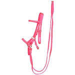****PHOTO SAMPLE*** $30 Hot Pink Nylon Sidepull Bitless Bridle with Matching English Reins - Horse Size