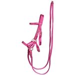 ****PHOTO SAMPLE*** $30 Raspberry Pink Nylon Sidepull Bitless Bridle with Matching English Reins - Horse Size
