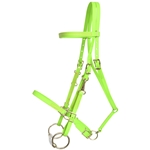 ****PHOTO SAMPLE*** $30 Apple Green with Pink Thread Beta Biothane Halter Bridle with Bit Hangers Headsatall - Horse Size