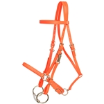 ****PHOTO SAMPLE*** $30 Hunters Orange with Pink Thread Beta Biothane Halter Bridle with Bit Hangers Headstall - Horse Size