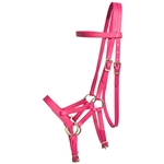****PHOTO SAMPLE*** $30 Raspberry/Magenta Pink Beta Biothane with Lime Green Thread Sidepull Bitless Headstall - Horse Size