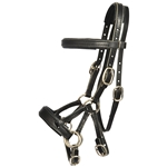 ****PHOTO SAMPLE*** $30 Black Leather with Neoprene Padding Sidepull Headstall - Large Pony Size