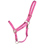 ****PHOTO SAMPLE*** $20 Raspberry Pink Nylon Halter with Throatlatch Snap and Adjustable Chin with Leather Breakaway Tab - Horse Size