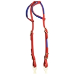 ****PHOTO SAMPLE*** $20 Chili Red Beta Biothane Western 2 Ear Headstall with Dark Blue Overlay - Horse Size