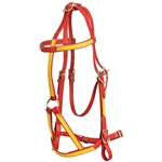 ****PHOTO SAMPLE*** $25 Chili Red Beta Biothane War Bridle Headstall with Yellow Overlay - Horse Size