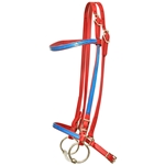 ****PHOTO SAMPLE*** $20 Chili Red Beta Biothane with Light Blue Overlay Icelandic Bridle Headstall - Horse Size