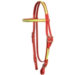 ****PHOTO SAMPLE*** $20 Chili Red Beta Biothane with Safety Yellow Overlay Western Headstall - Horse Size