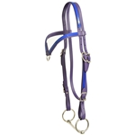 ****PHOTO SAMPLE*** $20 Purple Beta Biothane with Dark Blue Overlay Western Headstall with Center Ring Browband - Horse Size