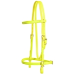 ****PHOTO SAMPLE*** $20 Safety Yellow Beta Biothane with Green Thread English Bridle Headstall - Horse Size
