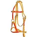 ****PHOTO SAMPLE*** $25 Gold Beta Biothane with Red Overlay War Bridle Headstall - Horse Size