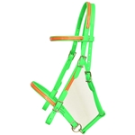 ****PHOTO SAMPLE*** $25 Lime Green Beta Biothane with Orange Overlay Picnic Bridle Headstall - Horse Size