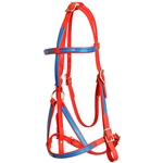 ****PHOTO SAMPLE*** $15 Red Beta Biothane with Light Blue Overlay War Bridle Headstall - Horse Size