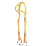 ****PHOTO SAMPLE*** $15 Mango Orange Beta Biothane with Safety Yellow Overlay 2 Ear Western Headstall - Horse Size