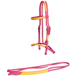 ****PHOTO SAMPLE*** $30 Magenta Pink Beta Biothane with Yellow Overlay English Bridle & Matching Reins - Horse Size