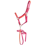 ****PHOTO SAMPLE*** $30 Magenta Pink Beta Biothane with Orange Overlay Halter and Matching Lead - Horse Size