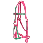 ****PHOTO SAMPLE*** $25 Raspberry Pink Beta Biothane with Green Overlay War Bridle Headstall - Horse Size