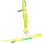 ****PHOTO SAMPLE*** $30 Safety Yellow Beta Biothane with Green Overlay Western Bridle & Reins - Horse Size