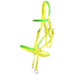****PHOTO SAMPLE*** $25 Safety Yellow Beta Biothane with Light Green Overlay 2 in 1 Bitless Bridle Headstall - Horse Size