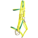 ****PHOTO SAMPLE*** $25 Safety Yellow Beta Biothane with Light Blue Overlay Quick Change Halter Bridle Headstall - Horse Size