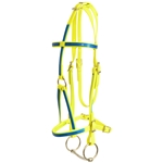 ****PHOTO SAMPLE*** $25 Safety Yellow Beta Biothane with Turquoise Overlay War Bridle Headstall - Horse Size