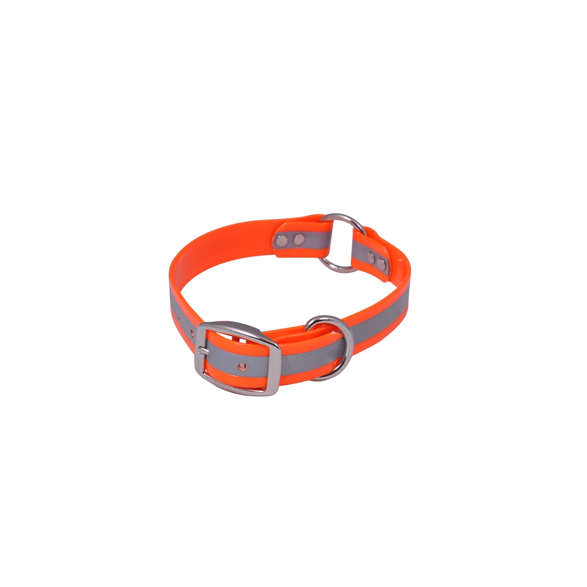 Orange Dog Collar with Dark Green Leather + Multicolor Stitching