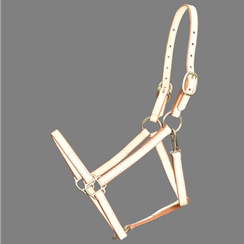 ****DISCONTINUED COLOR***$15 White Leather Halter with Throatlatch Snap - Horse Size