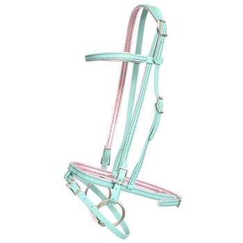 ****PHOTO SAMPLE*** $30 Dusty Turquoise Icelandic Bridle with Pale Pink Metallic Leather Padding and Flash Noseband - Horse Size