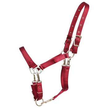 ****PHOTO SAMPLE*** $20 Burgundy Nylon 5 Snap Convertible Grooming Halter - Horse Size