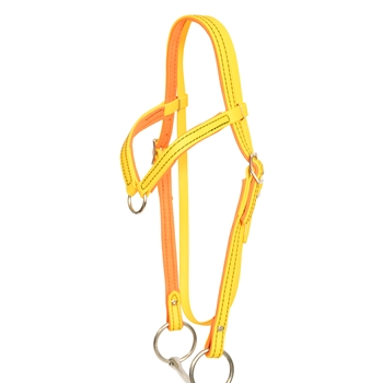 ****PHOTO SAMPLE*** $25 Yellow With Orange No Rub Padding Beta Biothane Western Headstall with Center Ring Browband -  Horse Size