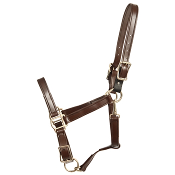 ****PHOTO SAMPLE*** $25 Brown Better Than Leather Safety Halter with Leather Breakaway tab - Horse Size