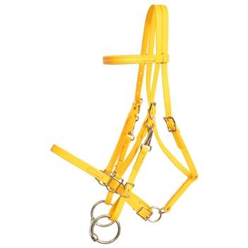 ****PHOTO SAMPLE*** $30 Sunflower Yellow Beta Biothane Halter Bridle with Bit Hangers Headstall with Pink Thread - Horse Size