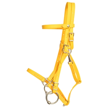 ****PHOTO SAMPLE*** $30 Sunflower Yellow Beta Biothane Quick Change Halter Bridle Headstall with Pink Thread - Horse Size