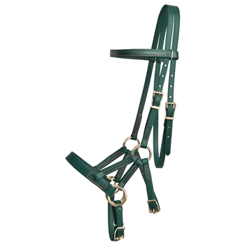 ****PHOTO SAMPLE*** $30 Hunter Green Beta Biothane Sidepull Bitless Bridle Headstall with Pink Thread - Horse Size
