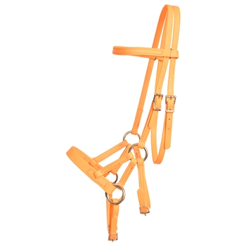 ****PHOTO SAMPLE*** $30 Mango Orange Beta Biothane Sidepull Bitless Bridle Headstall with Pink Thread - Horse Size
