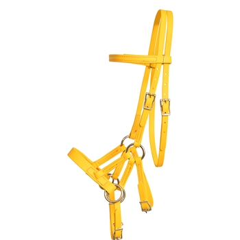 ****PHOTO SAMPLE*** $30 Sunflower Yellow Beta Biothane Sidepull Bitless Bridle Headstall with Pink Thread - Horse Size