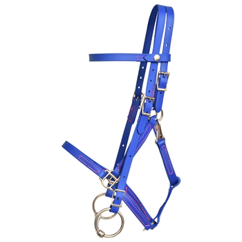 ****PHOTO SAMPLE*** $30 Royal Blue Beta Biothane Quick Change Halter Bridle Headstall with Pink Thread - Horse Size