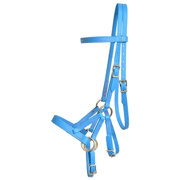 ****PHOTO SAMPLE*** $30 Sky/Light Blue Beta Biothane Sidepull Bitless Bridle Headstall with Pink Thread - Horse Size