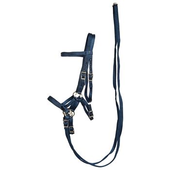 ****PHOTO SAMPLE*** $30 Navy Blue Nylon Sidepull Bitless Bridle with Matching English Reins - Horse Size
