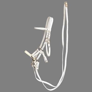 ****PHOTO SAMPLE*** $30 White Nylon Sidepull Bitless Bridle with Matching English Reins - Horse Size