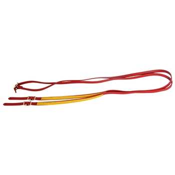 ****PHOTO SAMPLE*** $10 Chili Red Beta Biothane English Reins with Yellow Overlay
