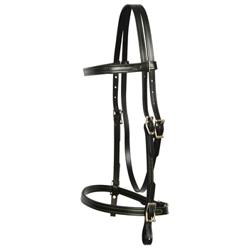 ****PHOTO SAMPLE*** $20 Black Better Than Leather English Headstall with Lime Green Thread - Horse Size