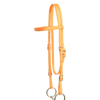 ****PHOTO SAMPLE*** $20 Mango Orange Beta Biothane with Green Thread Western Headstall - Horse Size
