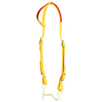 ****PHOTO SAMPLE*** $20 Sunflower Yellow Beta Biothane 2 Ear Western Headstall with Red Overlay - Horse Size