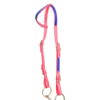 ****PHOTO SAMPLE*** $10 Bubblegum Pink Beta Biothane with Dark Blue Overlay One Ear Western Headstall - Horse Size