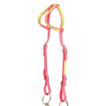 ****PHOTO SAMPLE*** $10 Bubblegum Pink Beta Biothane with Yellow Overlay Two Ear Western Headstall - Horse Size