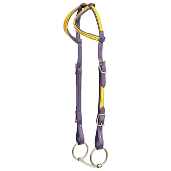****PHOTO SAMPLE*** $10 Purple Beta Biothane with Sunflower Yellow Overlay 2 Ear Western Headstall - Horse Size